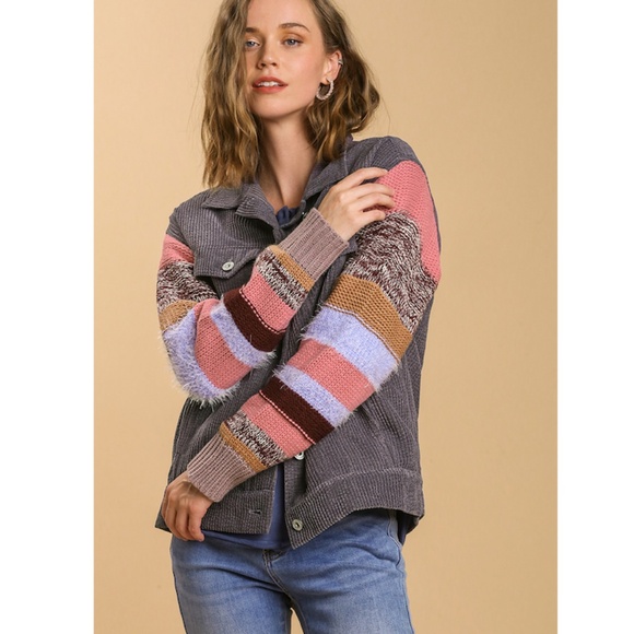 "The Sherry" Multicolor Striped Sleeve Corded Jacket - Picture 1 of 2